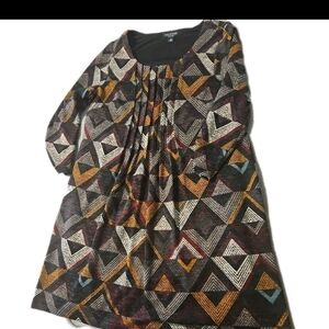 Perceptions New York Dress XL•Multicolor Geometric Scoop Neck 3/4 Sleeve Retro
